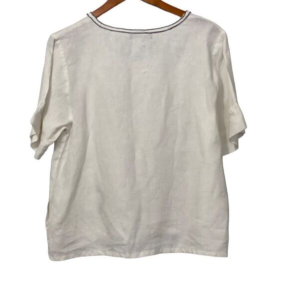 Snapdragon & Twig White Linen Blouse Boxy Lightweight Black Embroidery Size M - Picture 5 of 9